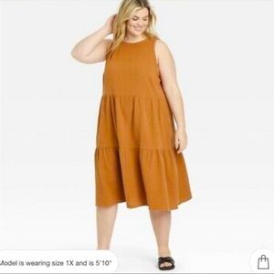 NWT Ava & Viv Orange Rust Gauze Cotton Tiered Midi Dress Sz X Sleeveless